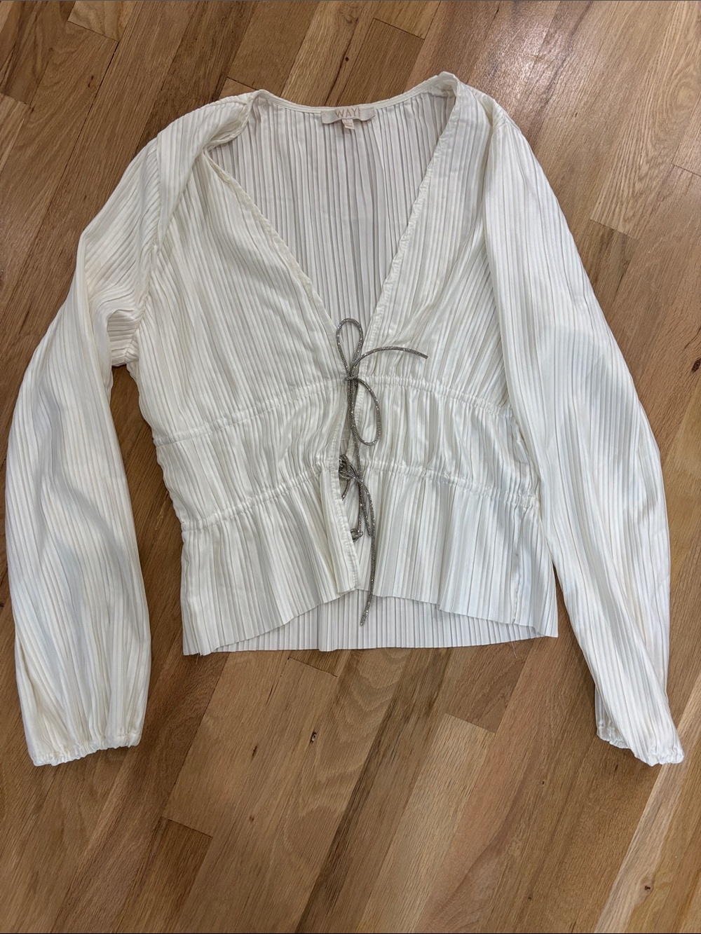 Wayf Ivory Tie-Front Peplum Blouse